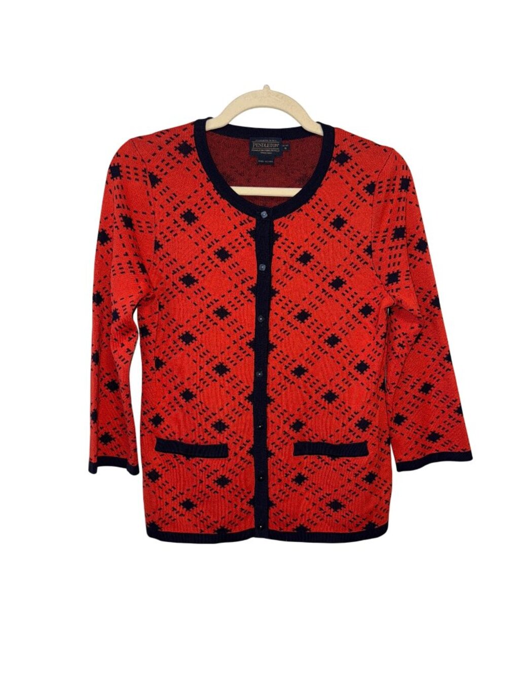 Pendleton Womens Geometric Pattern Cardigan Sweater  Size Petite Small.